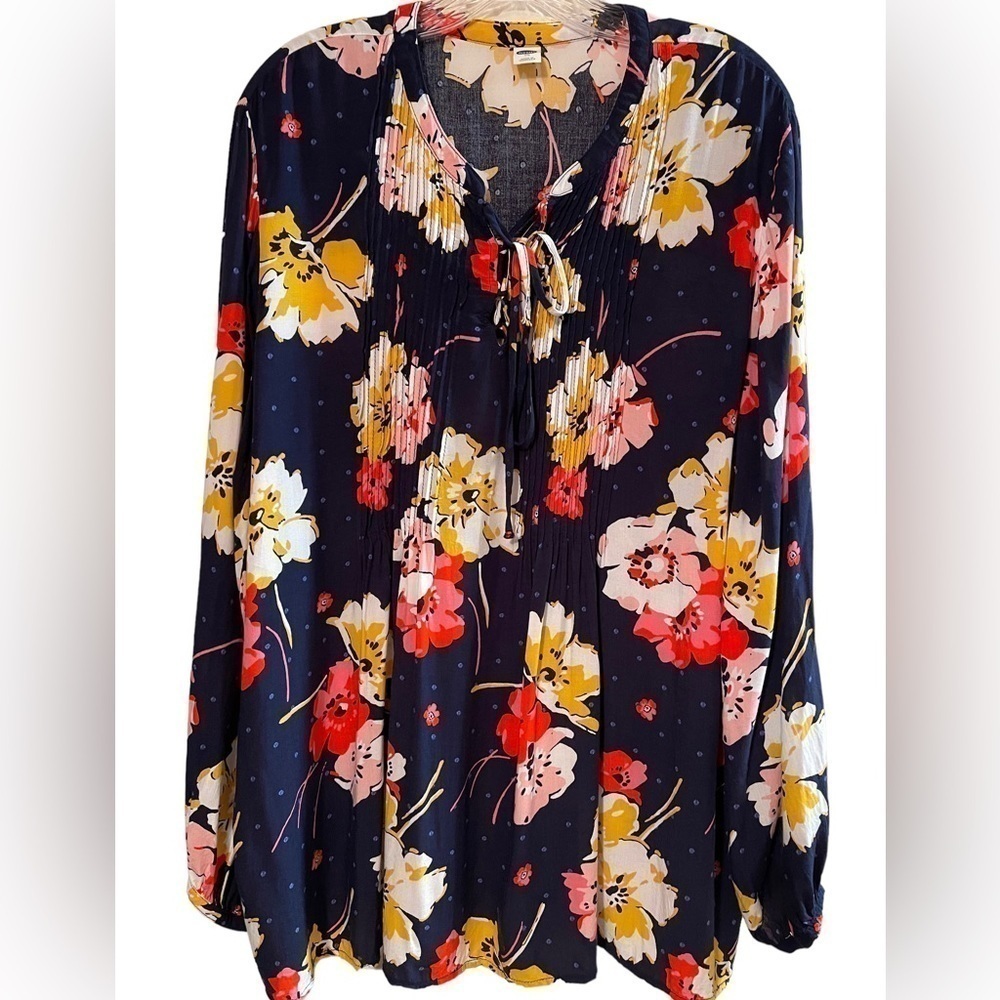 Old Navy Multicolored Lace-up Front Babydoll Tunic Blue Floral dress XL